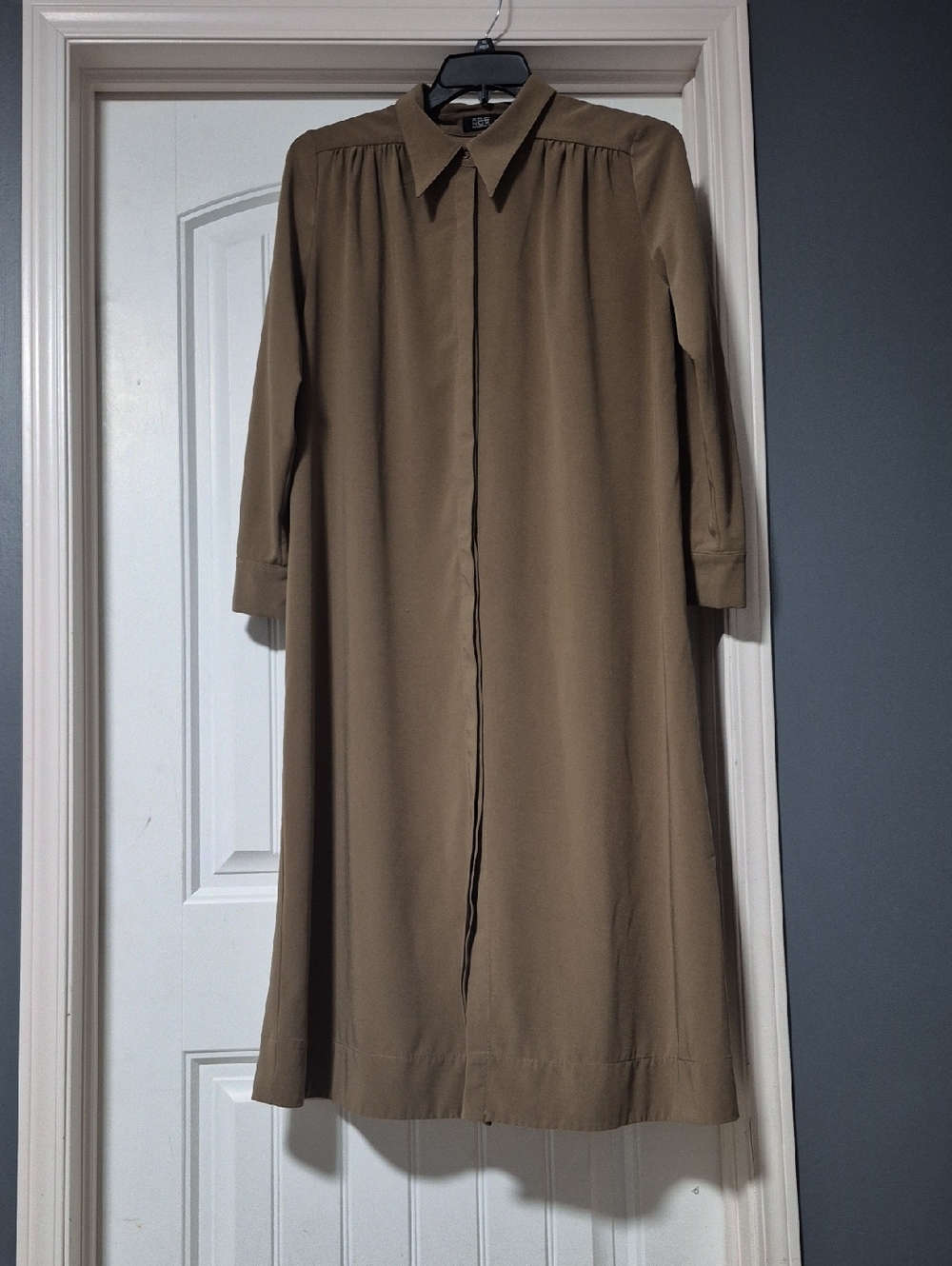 Long Sleeve Collared Maxi Dress in Taupe
